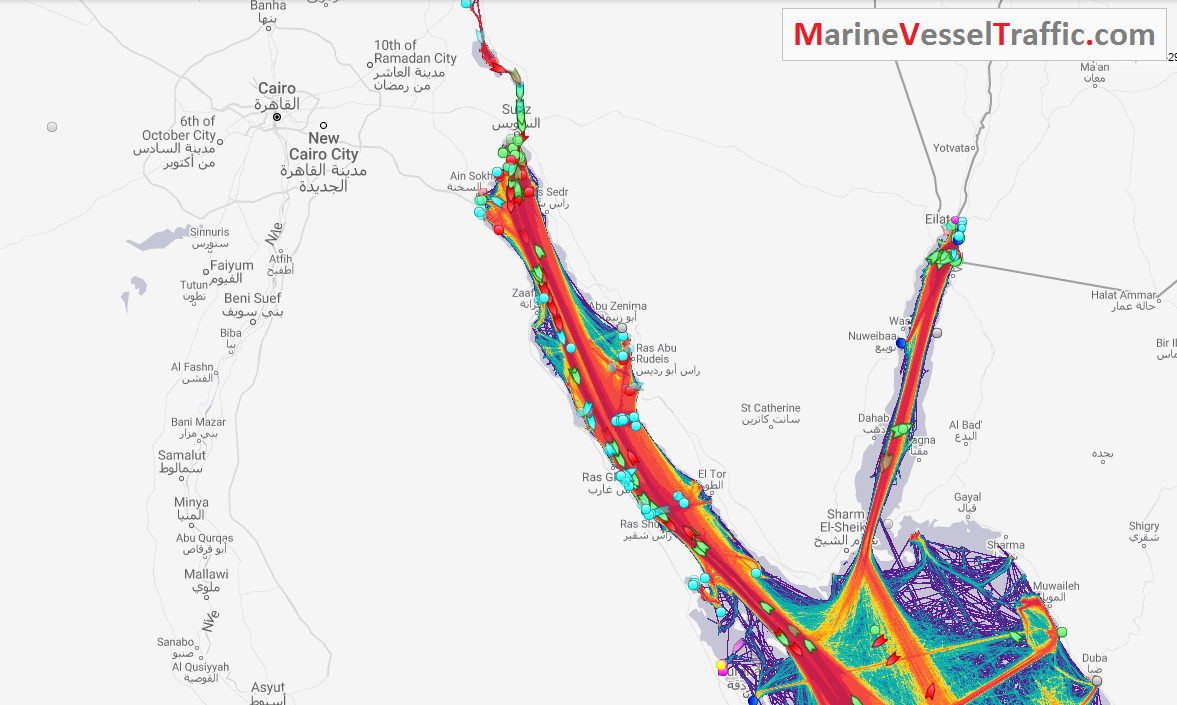 Live Marine Traffic, Density Map and Current Position of ships in GULF OF SUEZ